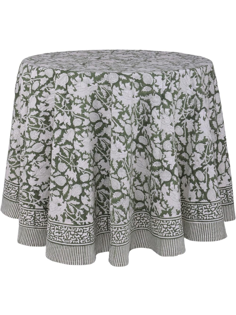 NEW ATOSII 100% Cotton Blockprint Round Tablecloth, Meraki Green